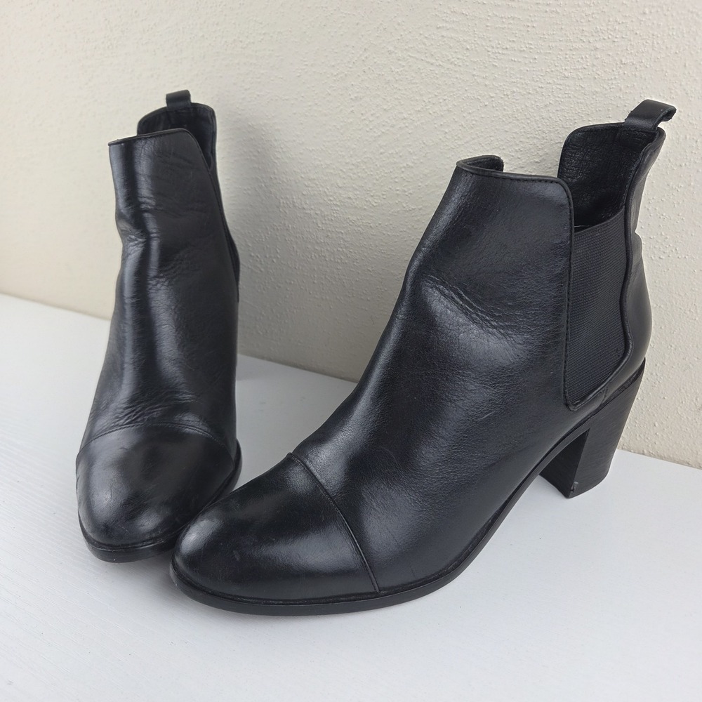Steven By Steve Madden Imaginn Black Leather Slip-On Ankle Booties Womens Size 9